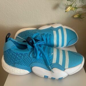 Adidas Blue and White Sneakers with Knit Upper